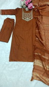 Bs 143 Slub Cotton With Embroidery Work Top With Bottom Dupatta Wholesale In India